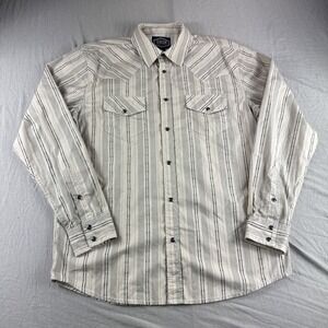 Gibson Trading Western Pearl Snap Shirt Mens M Beige Striped Cowboy Rodeo